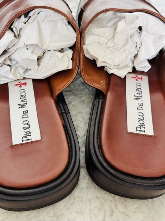 Paolo De Marco Handmade Brown Leather Slide Sandals size 14 M main image 10